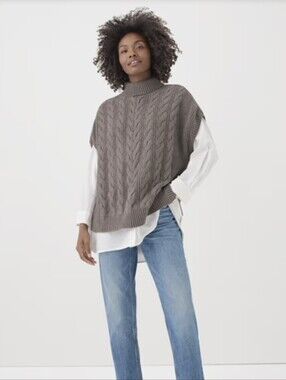 Pact Cable-Knit Organic Cotton Cable Knit High Low Poncho XL/XXL  Loungewear